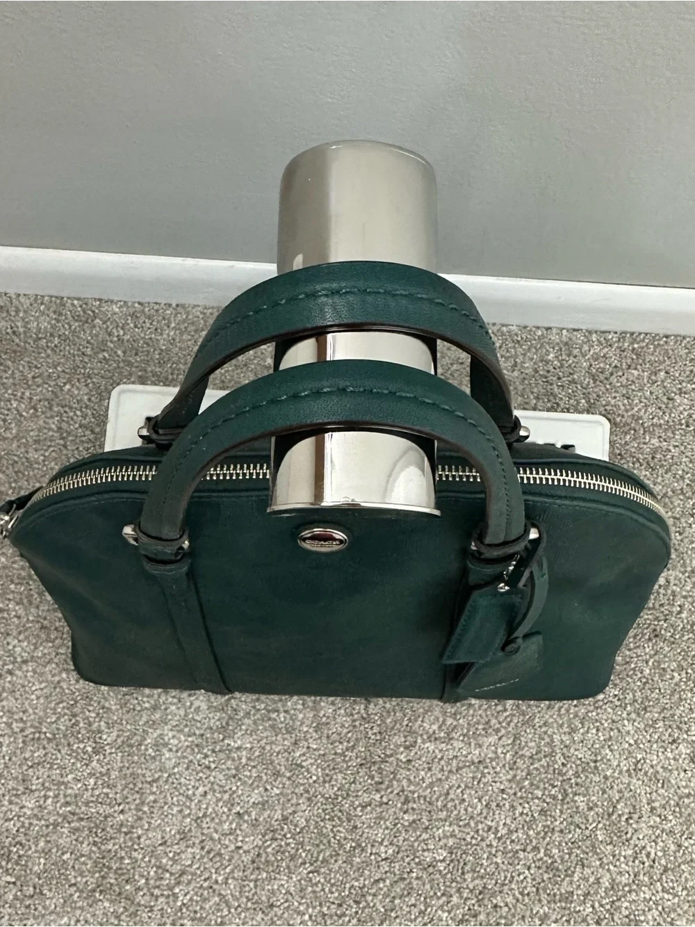Coach Peyton Jade Green Leather Cora Domed Satchel Shoulder Crossbody ZipTop Bag